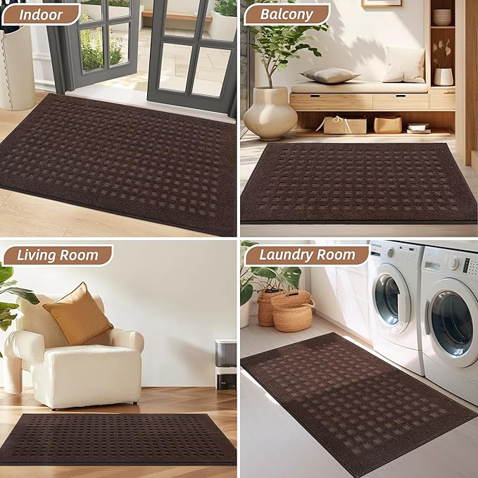 BEQHAUSE Waffle Door Mats Indoor 32"x48", Dog Mat for Muddy Paws Absorbent and Dirt Resist Floor Mats Non-Slip Washable Rugs for Entryway, Welcome Mat for Front Back Door, Muddy Wet Shoes, Dark Brown