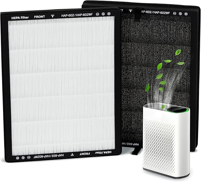 2 Pack HAP602 Replacement Filters Compatible with ECOSELF HAP602/HAP602WF, 3-in-1 HEPA Filter for Air Purifier, High-Efficiency Home Use