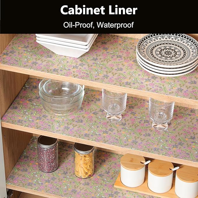 INNOLITES Non-Slip Shelf Liner – Cabinet & Drawer Liner Non-Adhesive – Waterproof Oil-Proof – Durable EVA with Floral for Kitchen Cabinets Refrigerator – BPA-Free, Easy to Cut 11.8" x 118"