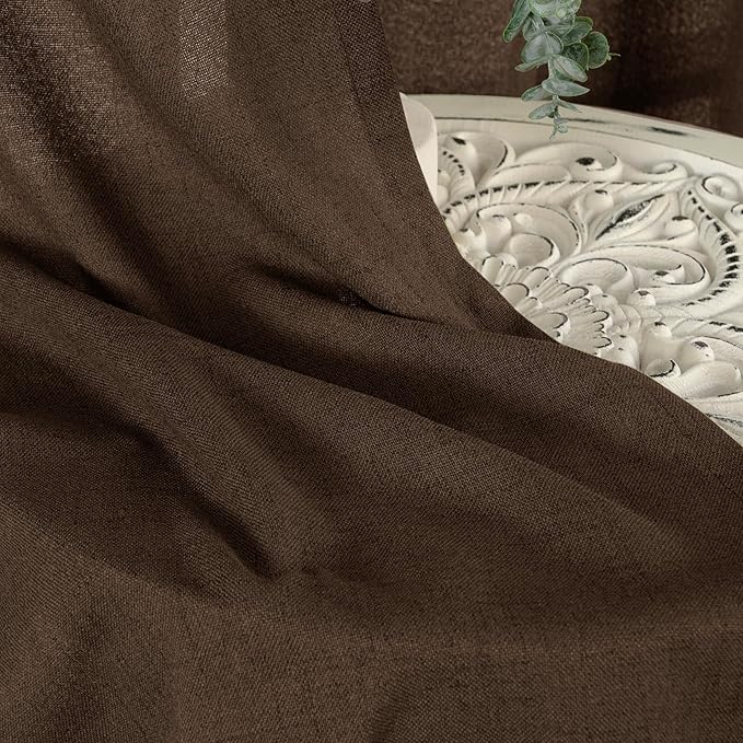 YoungsTex Linen Curtains 90 Inch Length for Living Room, Semi Sheer Window Drapes Rod Pocket Back Tab Light Filtering Privacy for Dining Room Office Bedroom, Brown, 2 Panels, 52 X 90 Inch