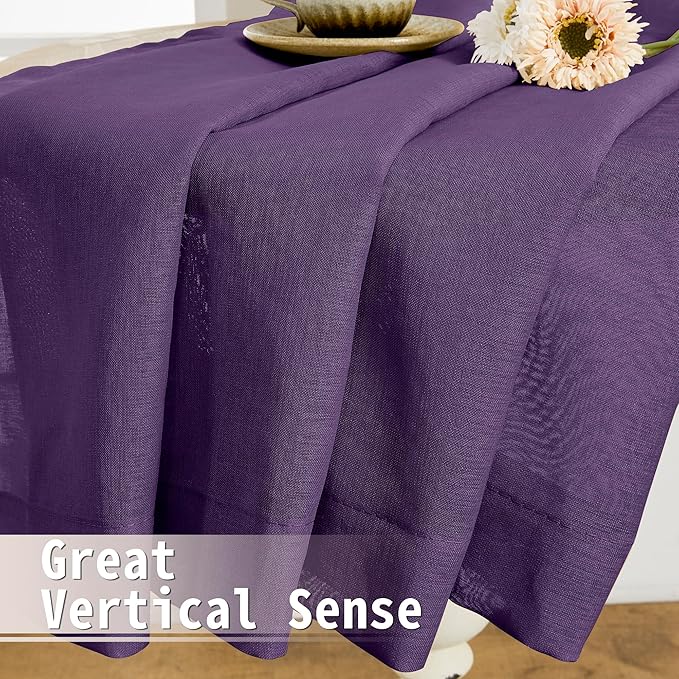 Tollpiz Short Sheer Curtain Linen Textured Curtain Sheers Doorway Light Filtering Voile Patio Glass Door Rod Pocket Curtains French Door, 54 x 54 inches Long, Royal Purple, Set of 1 Panel