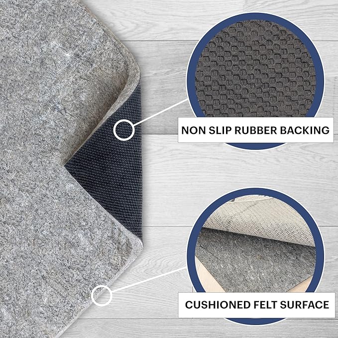 RUGPADUSA - Dual Surface - 6' Square - 3/8" Thick - Felt + Rubber - Enhanced Non-Slip Rug Pad - Adds Comfort and Protection - for Hard Surface Floors