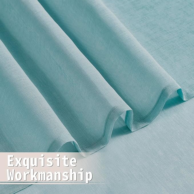 Tollpiz Short Sheer Door Curtain Closet Linen Textured Curtain Sheers Doorway Light Filtering Voile Patio Door Rod Pocket Curtains French Door, 54 x 54 inches Long, Dusty Blue, Set of 1 Panel