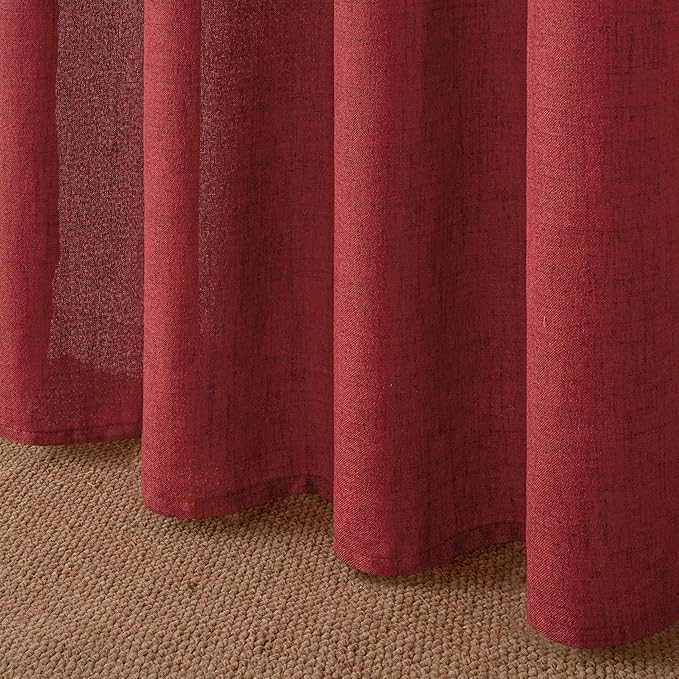 YoungsTex Red Linen Curtains 54 Inch Length for Kitchen, Light Filtering Semi Sheer Small Window Drapes Rod Pocket Back Tab for Christmas Living Room Cafe, 2 Panels, 42 X 54 Inch