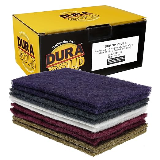 Dura-Gold Premium 6" x 9" 10 Scuff Pad Variety Pack, 2 Each Maroon, Gray, Gold, Purple and White - Scuffing, Scouring, Sanding, Cleaning, Blending, Paint Surface Prep Adhesion - Automotive Auto Body