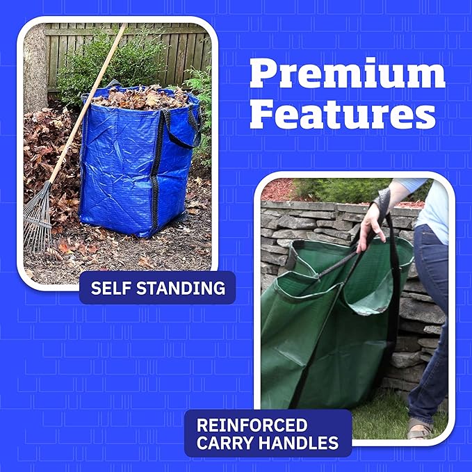 DURASACK Heavy Duty Home and Yard Bags 48-Gallon Reusable Self-Standing Lawn and Leaf Bags Garbage Can with Reinforced Handles, Blue