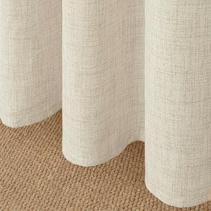 YoungsTex Linen Semi Sheer Curtains 78 Inch Length for Living Room, Boho Cream Light Filtering Window Drapes Textured with Rod Pocket Back Tab for Dining Bedroom, 2 Panels, 52 X 78 Inch
