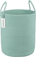 Cotton Rope Laundry Basket Hamper for Clothes Woven Storage Basket for Living Room Bedroom Boho Tall Rope Baskets for Blanket Toys Pillow Towels Baby Nursery Hamper Bin Large light green