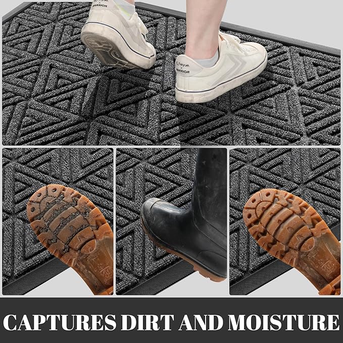 Yimobra Large Door Mat 47x24, All-Weather Waterproof Non-Slip Welcome Matt Outdoor, Heavy Duty Non Slip Doormat for Entryway for Patio and Garage Indoor, Easy Clean, Mix Grey