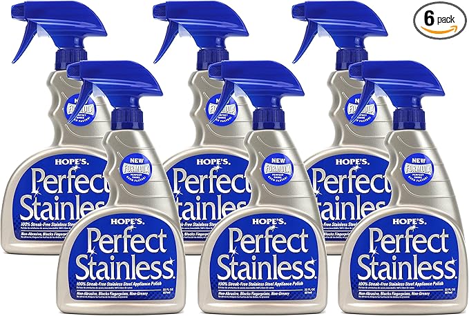 HOPE'S Perfect Stainless Steel Cleaner Streak-Free Self-Polishing Formula, Blocks Fingerprints, Pack of 6, 22 Ounce, 132 Fl Oz