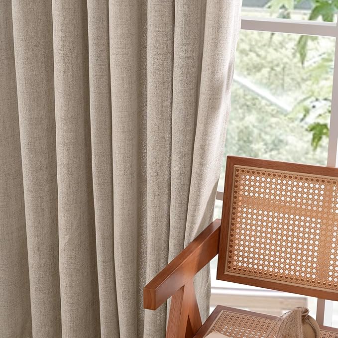 YoungsTex Dark Oatmeal Linen Curtains 78 Inch Length for Living Room, Semi Sheer Window Drapes Light Filtering Rod Pocket Back Tab Curtain for Dining Office Bedroom, 2 Panels, 52 X 78 Inch