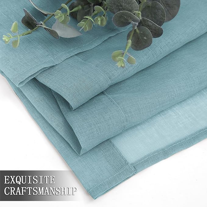 Tollpiz Sheer Curtains Linen Textured Bedroom Curtain Sheers Light Filtering Rod Pocket Voile Curtains for Living Room, 54 x 84 inches Long, Dusty Blue, Set of 2 Panels