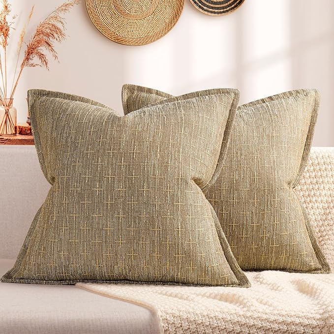 ZWJD Pillow Covers 20x20 Set of 2 Soft Polyester Textured Pillow Covers with Stylish Flange Edge Cozy Farmhouse Throw Pillows for Couch Bed Sofa Living Room