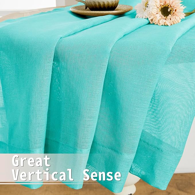 Tollpiz Sheer Door Curtain Closet Linen Textured Curtain Sheers Doorway Light Filtering Voile French Door Rod Pocket Curtains Patio Door, 25 x 80 inches Long, Aqua Blue, Set of 1 Panel