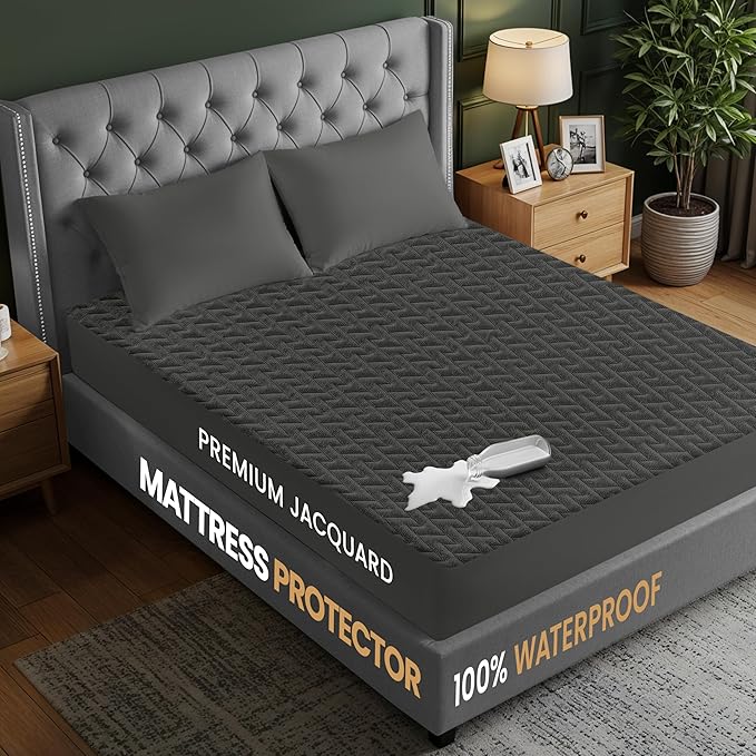 Utopia Bedding Waterproof Mattress Protector King Size (Gray), Premium 3D Air Soft Fabric Mattress Cover, Fits 17 Inches Deep, Breathable, Fitted Style with Stretchable Pockets