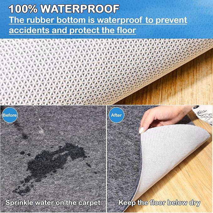 Non-Slip Rug Pads 5 x 8ft, 100% Waterproof Extra Large Area Rugs Non Skid Rug Pad for All Floors and Finishes Durable Hardwood Floor Protective Felt Keeps Rugs in Place, Safe and Secure