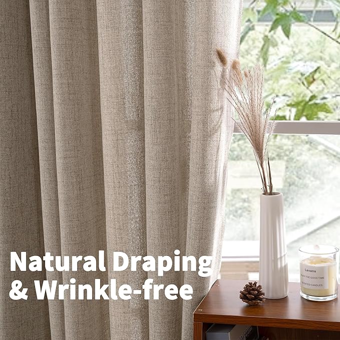 YoungsTex Dark Oatmeal Linen Curtains 72 Inches Long for Living Room, Semi Sheer Window Drapes Light Filtering with Back Tab Rod Pocket for Bedroom Office Dining Room, 2 Panels, 42 X 72 Inch