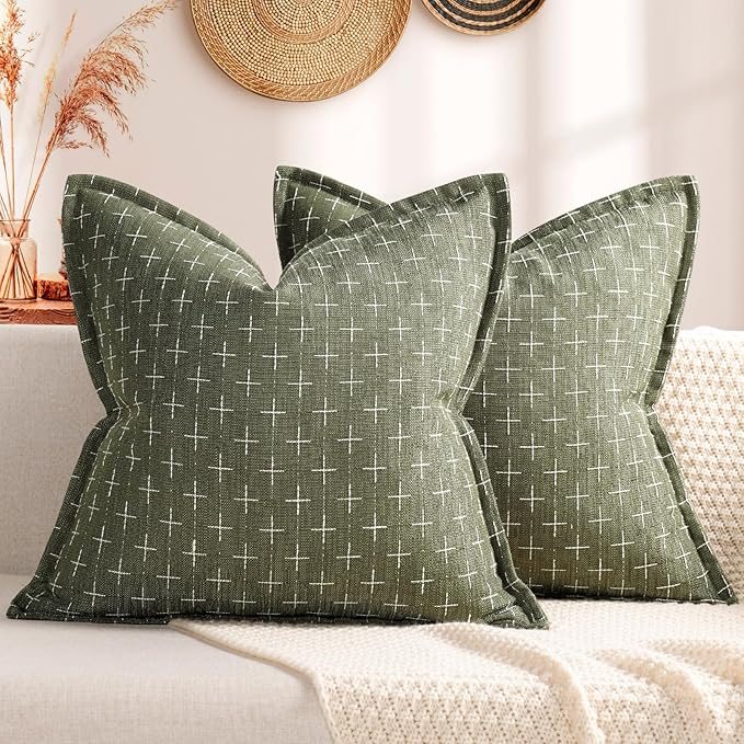 ZWJD Pillow Covers 20x20 Set of 2 Soft Polyester Textured Pillow Covers with Stylish Flange Edge Cozy Farmhouse Throw Pillows for Couch Bed Sofa Living Room