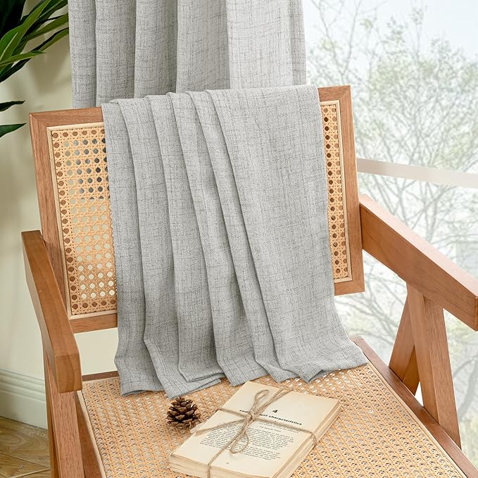 YoungsTex Light Grey Linen Semi Sheer Curtains 84 Inch Length for Living Room 2 Panels Set, Light Filtering Window Treatments Rod Pocket Back Tab for Bedroom Dining Farmhouse, 52 X 84 Inch