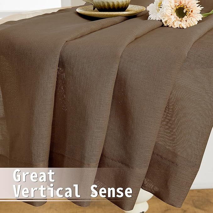 Tollpiz Sheer Door Curtain Closet Linen Textured Curtains Sheer Doorway Light Filtering Voile Patio Glass Door Rod Pocket Curtain French Door, 54 x 72 inches Long, Brown, Set of 1 Panel