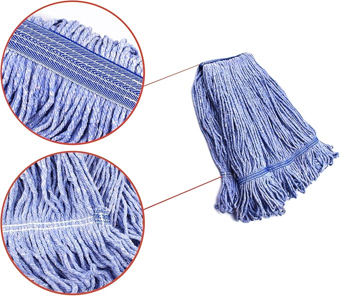 String Mop Heads Replacement Heavy Duty Commercial Grade Blue Cotton Looped End Wet Industrial Cleaning Mop Head Refills (2, Large)