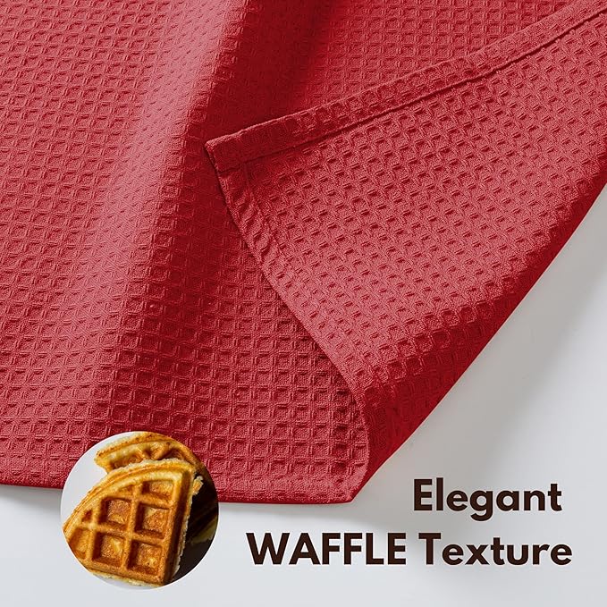 Native Fab Cotton Kitchen Towel with Hanging Loop 16x26 inches, 6-Pack, Waffle Weave Kitchen Towels for Cleaning Drying, Washcloths Soft & Absorbent Cloth Rags, Bar Towel, Dish Cloth, Red
