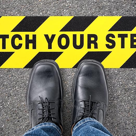 Boao 24 Pieces Watch Your Step Stickers Sign 6 x 24 Inch Caution Watch Your Step Floor Decals Warning Sticker Adhesive Tape Anti Slip Abrasive Tape for Workplace Safety Wet Floor Caution