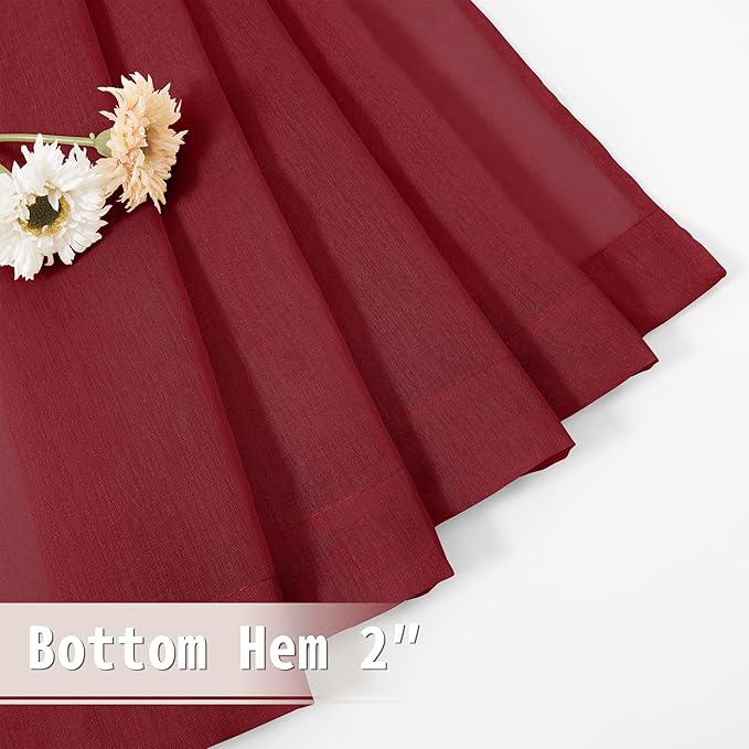 Tollpiz Sheer Door Curtains Closet Linen Textured Curtains Sheer Doorway Light Filtering Voile Rod French Door Pocket Curtain Patio Glass Door, 25 x 72 inches Long, Burgundy Red, Set of 1 Panel