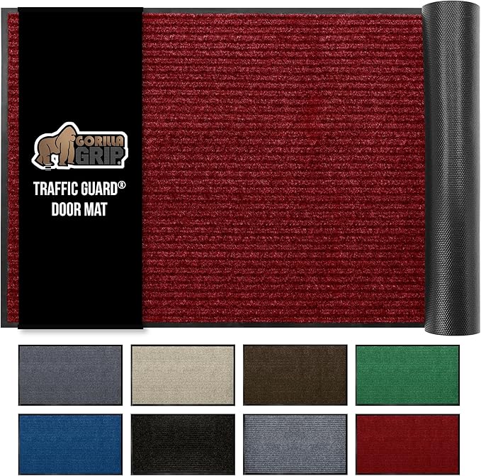 GORILLA GRIP Traffic Guard Door Mat, 72x48, Heavy Duty Welcome Mats, Commercial Office Space Doormat, Waterproof, Fade Resistant, Strong Rubber Backing, Low Profile, Shoe and Boot Scraper, Red