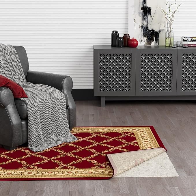 Ottomanson 7'8" x 10' Non-Slip Rug Pad Gripper 1/12 Inch Ultra Thin Dual Surface Felt + Rubber Gripper - Safe for All Floors, Cream