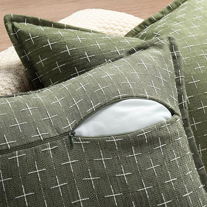 ZWJD Pillow Covers 18x18 Set of 2 Soft Polyester Textured Pillow Covers with Stylish Flange Edge Cozy Farmhouse Throw Pillows for Couch Bed Sofa Living Room