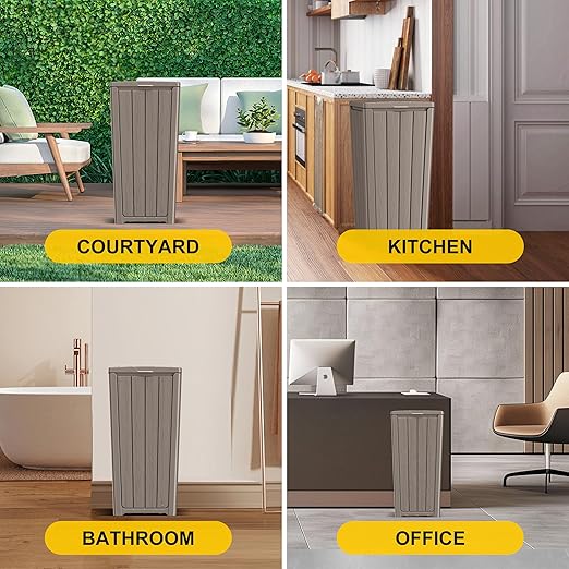 EasyUp Outdoor Trash Can with Lid, Waterproof and Sunscreen Resin Garbage Cans, Outside Trash Bin for Patio, Kitchen, Deck or Backyard(Grey)