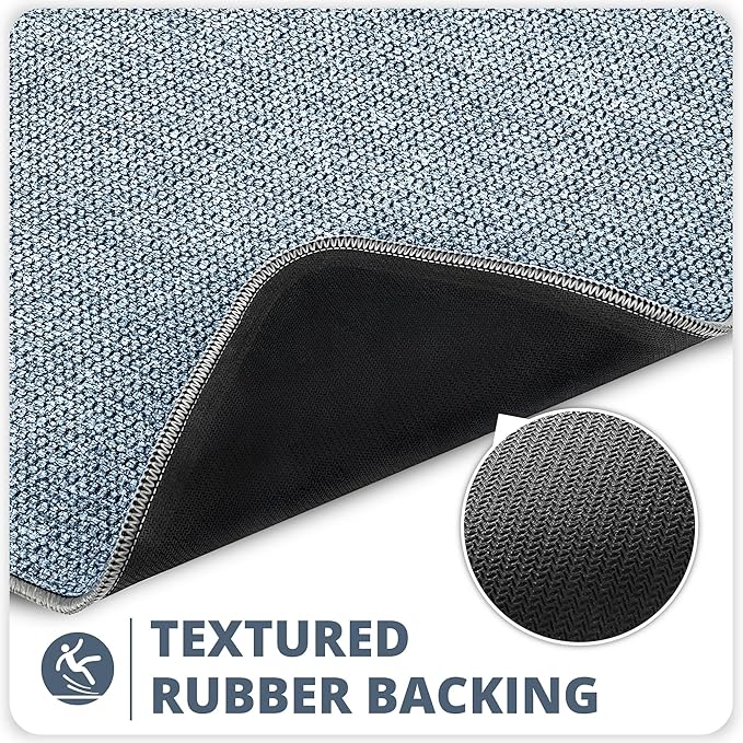 Bath Mat,Ultra Thin Bathroom Runner Rugs,Large Bath Mats for Bathroom,Quick Dry,Non-Slip,Machine Washable,Low Pile,Bath Rug,Shower Outside,Sink,Home Decor Accessories.Blue,1'5"x2'11"（17x35inch）