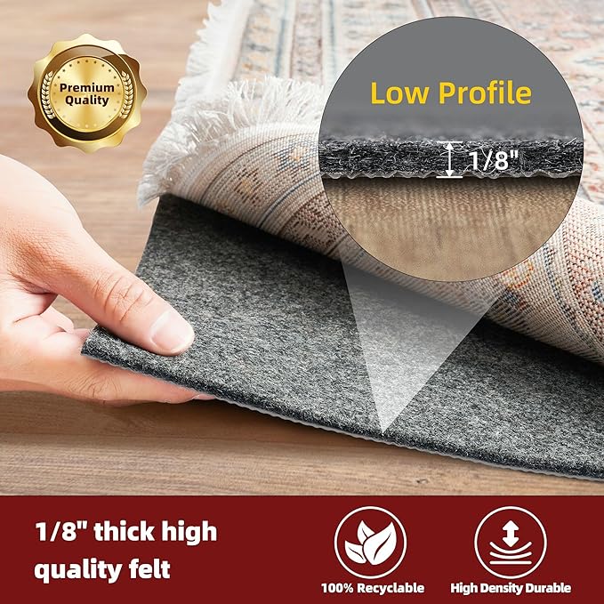BAGAIL Felt and Natural Rubber Backing Rug Pads 1/8” Thick, Round 4 Feet Non Slip Rug Gripper Keep Rugs in Place, Under Area Rug Protective Cushioned Pads, Carpet Runners, Hardwood Floors Protection