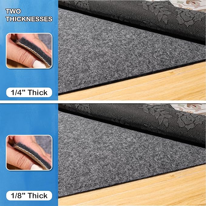 Non-Slip Rug Pads 1/4” Thick, 5x7Ft Waterproof Rugs Non Skid Rug Pad for All Floors and Finishes Durable Hardwood Floor Protective Felt Keeps Rugs in Place, Safe and Secure