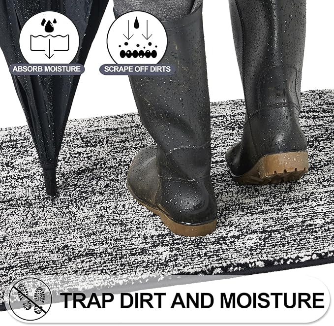 REFETONE Indoor Doormat, Front Door Mat 24"x36" Absorbent Rubber Backing Non Slip Back Door Mats, Washable Low-Profile Inside Floor Mat Door Rugs for Entryway, Resist Dirt Mud Mat for Dogs, Black