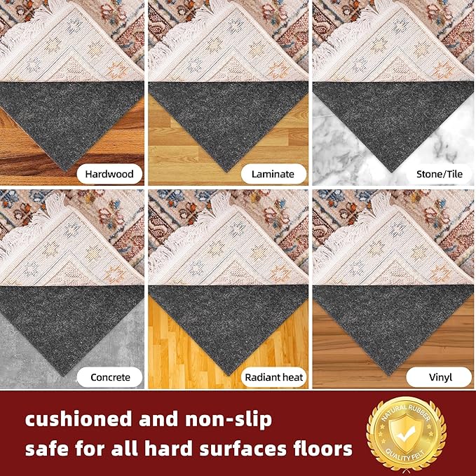 BAGAIL Felt and Natural Rubber Backing Rug Pads 1/8” Thick, 5 x 8 Ft Non Slip Rug Gripper Keep Rugs in Place, Under Area Rug Protective Cushioned Pads, Carpet Runners, Hardwood Floors Protection