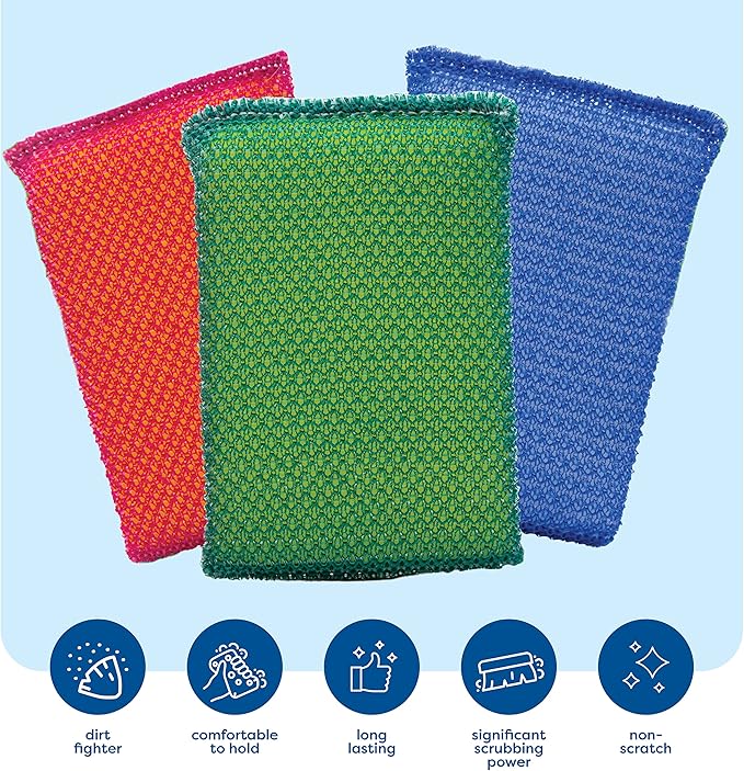 SCRUBIT Multi-Purpose Scouring Pad - Non-Scratch Cleaning Sponges for Pots, Pans, Dishes, Utensils & Non-Stick Cookware - Scrubbing Pads Use for Kitchen, Bathroom - 6 Pack Dish Sponge - (Colored)