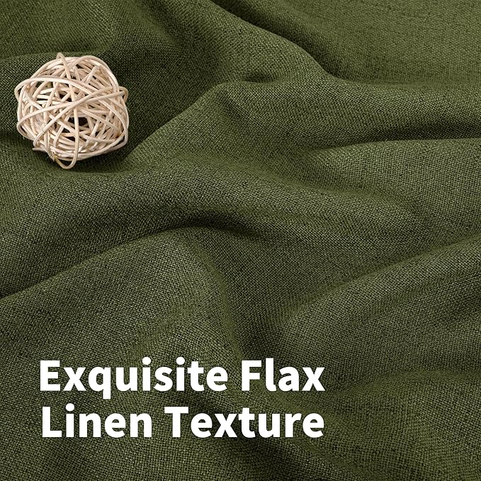 YoungsTex Olive Green Linen Curtains 40 Inch Length for Kitchen Window, Short Semi Sheer Drapes Textured Light Filtering with Rod Pocket Back Tab for Cafe Bathroom, 2 Panels, 42 X 40 Inch