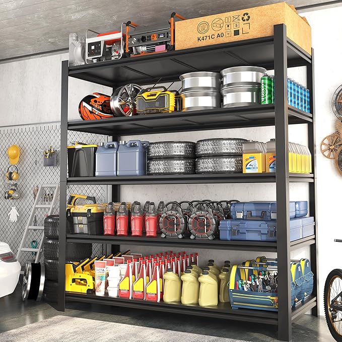 84“H Garage Shelving Heavy Duty Storage Shelves 3000 LBS Adjustable 5 Tier Metal Shelving Uints and Storage for Garage, Warehouse, Commercial, 48" W x 24" D x 84" H