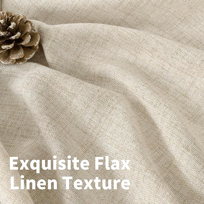 YoungsTex Linen Semi Sheer Curtains 78 Inch Length for Living Room, Boho Cream Light Filtering Window Drapes Textured with Rod Pocket Back Tab for Dining Bedroom, 2 Panels, 52 X 78 Inch