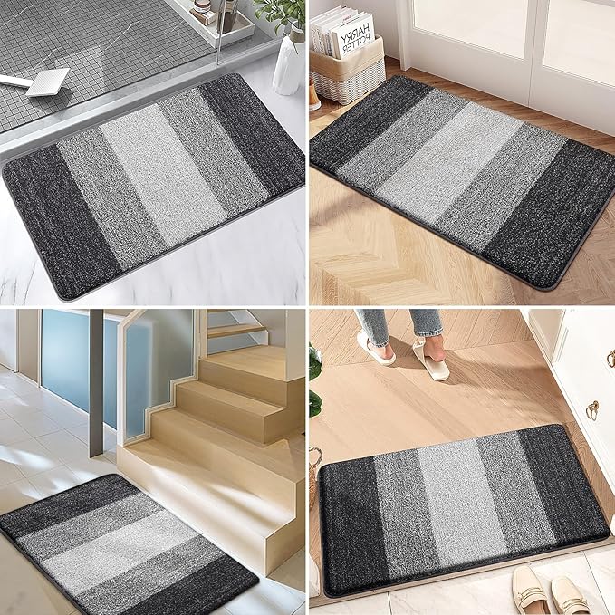 Kitinjoy Indoor Outdoor Door Mat, 59x36 Non-Slip Absorbent Dirt Trapper, Low-Profile Washable Inside Entrance Front Floor Mat, Sturdy Soft Entry Doormats for Entryway, Grey