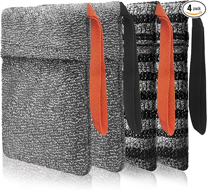 4 Pack Soap Bag Different Roughness Deep and Gentle,Bar Soap Pouch Saver Pocket,Exfoliating Body Scrubber Shower Bath Sponge Loofah (Grey)