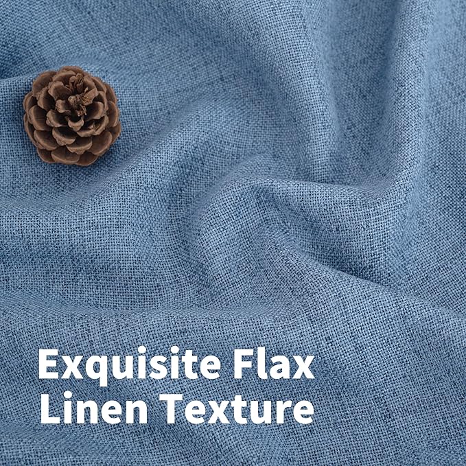 YoungsTex Denim Blue Linen Curtains 36 Inches Long for Bathroom Window, Small Drapes Light Filtering with Rod Pocket Back Tab Ocean Style for Kitchen Cafe Windows, 2 Panels, 42 X 36 Inch