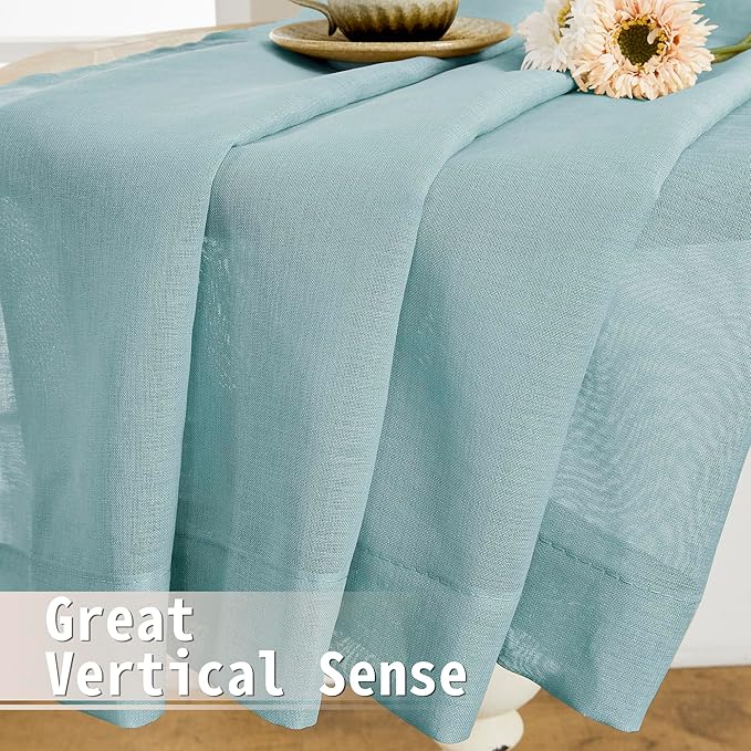 Tollpiz Sheer Door Curtains Closet Linen Textured Curtain Sheers Doorway Light Filtering Voile Patio Door Rod Pocket Curtains French Door, 54 x 80 inches Long, Dusty Blue, Set of 1 Panel