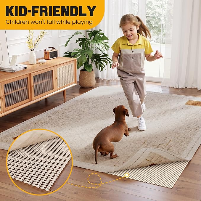 Non-Slip Rug Pad Gripper 6x9 Feet, Anti Skid Mat for Under Area Rugs, Keeps Rugs in Position and Safe, Thick Cushioned Carpet Pad for Hardwood Floors Protection