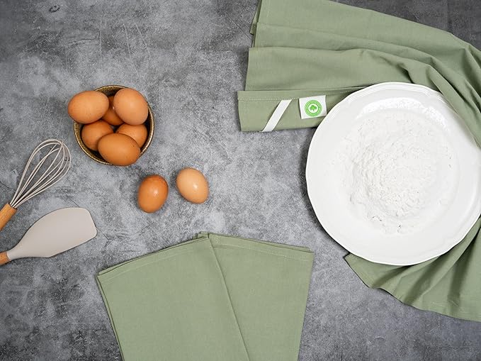 Organic Cotton Sage Flour Sack Kitchen Towels - 10 Pack, 27"x27", Highly Absorbent, Lint-Free Flour Sack Tea Towels for Baking, Kitchen and Dish Drying - 100% Cotton Sage Dish Rags (10 Pack)