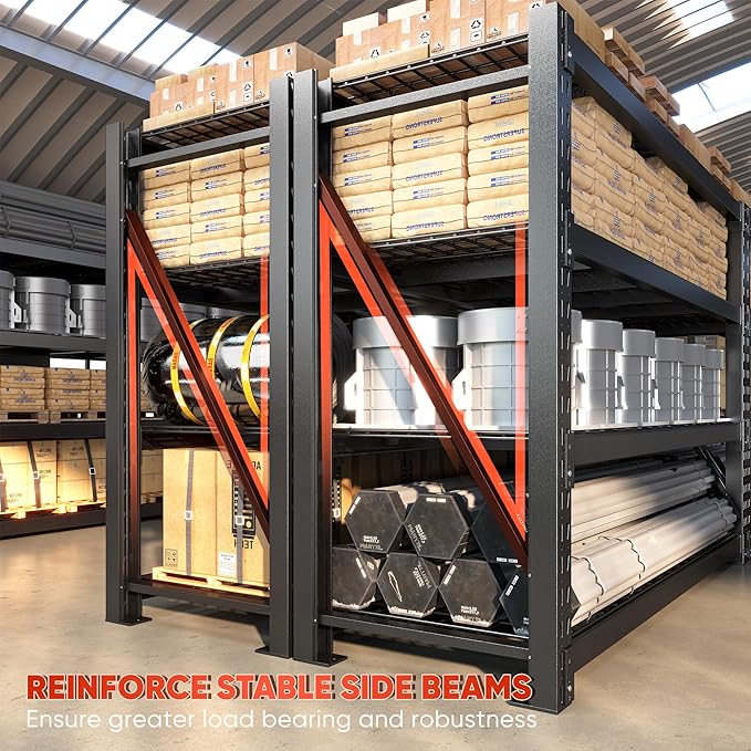 Bepatio 9400LBS Storage Shelves Heavy Duty Garage Shelving 67.6''W 4 Tier Adjustable Metal Shelving Unit, Steel Industrial Shelf for Warehouse Basement Commercial, 67.6''Wx23.7''Dx72''H, Black