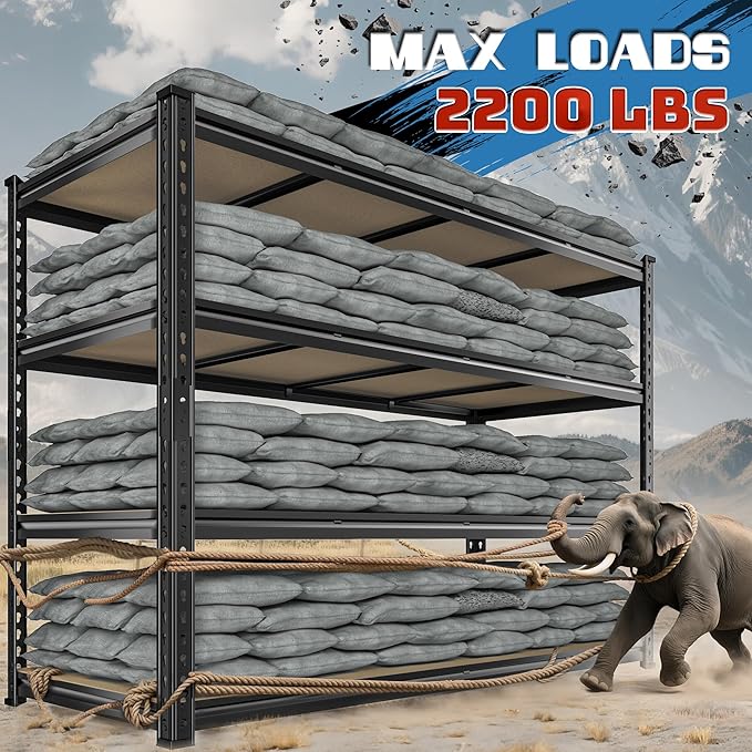 59.8"W Metal Shelving 59.8"H Storage Shelves 2200LBS Garage Shelving Adjustable Metal Shelves Heavy Duty 4 Tier Pantry Shelf for Basement Warehouse Pantry Supermarket 59.8"W x 24"D x 59.8"H