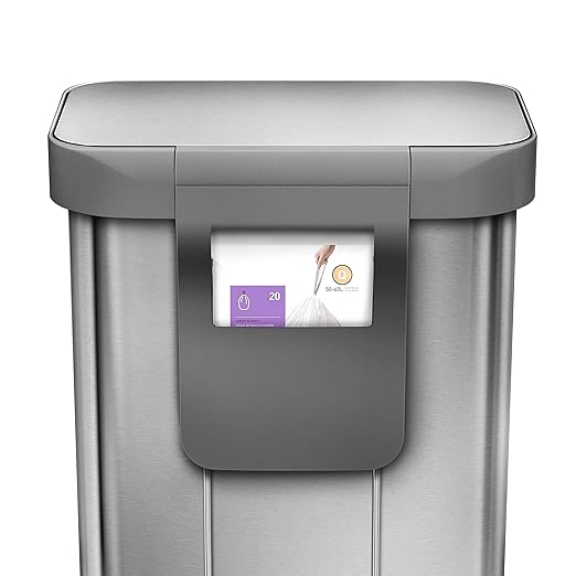 simplehuman 55 Liter / 14.5 Gallon Rectangular Hands-Free Kitchen Step Trash Can with Soft-Close Lid, Brushed Stainless Steel
